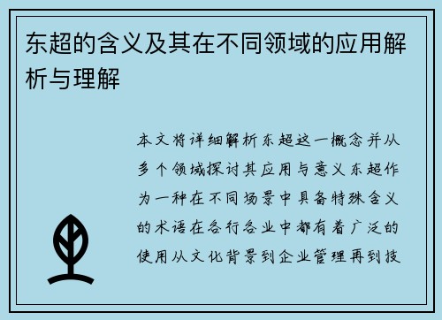 东超的含义及其在不同领域的应用解析与理解 东超的含义及其在不同领域的应用解析与理解