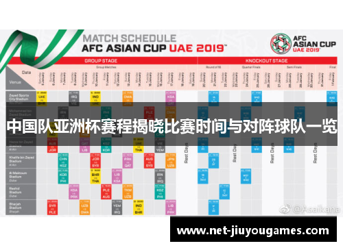 中国队亚洲杯赛程揭晓比赛时间与对阵球队一览 中国队亚洲杯赛程揭晓比赛时间与对阵球队一览